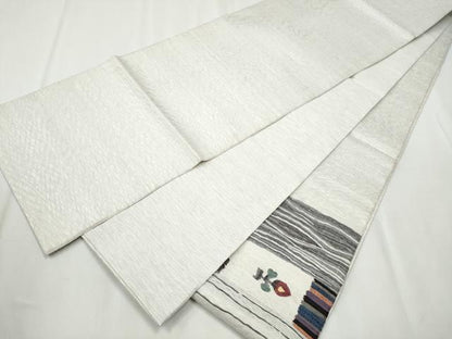 平和屋着物▽スリーシーズン　春夏秋　太鼓柄袋帯　櫛織　草花文　正絹　逸品　CABA5053hy