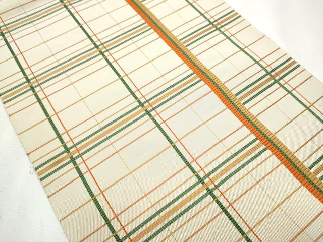平和屋着物●本場筑前博多織　八寸名古屋帯　格子柄　正絹　逸品　CABA5059hy