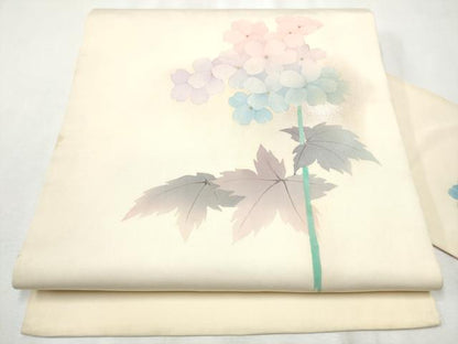 平和屋着物●塩瀬 九寸名古屋帯 手描き 枝花文 金銀彩 正絹 逸品 CABA5060hy