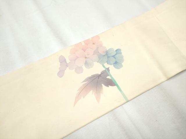 平和屋着物●塩瀬 九寸名古屋帯 手描き 枝花文 金銀彩 正絹 逸品 CABA5060hy