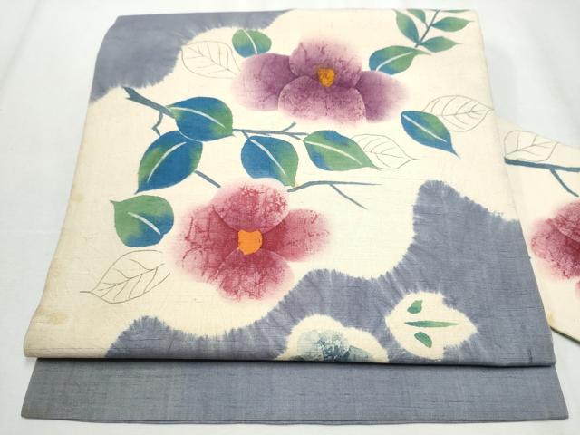 平和屋着物●九寸名古屋帯 紬地 絞り 枝花文 正絹 逸品 CABA5062hy