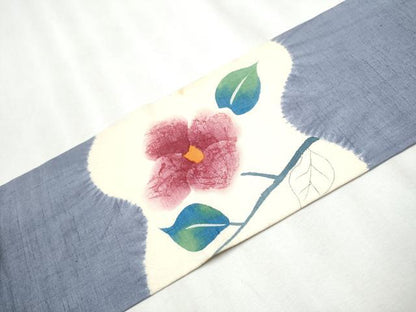 平和屋着物●九寸名古屋帯 紬地 絞り 枝花文 正絹 逸品 CABA5062hy