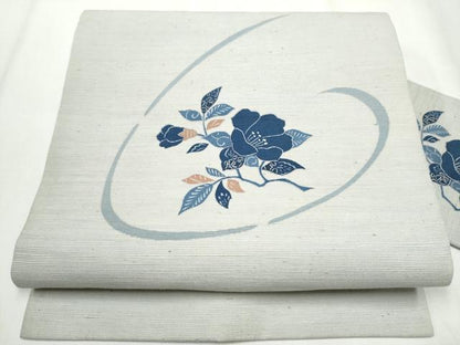 平和屋着物●九寸名古屋帯 ぜんまい紬 型染め 枝花文 正絹 逸品 CABA5072hy