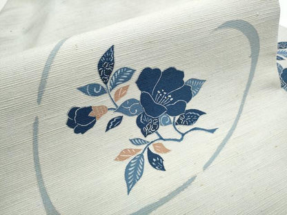 平和屋着物●九寸名古屋帯 ぜんまい紬 型染め 枝花文 正絹 逸品 CABA5072hy