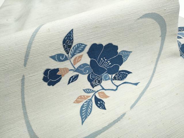 平和屋着物●九寸名古屋帯 ぜんまい紬 型染め 枝花文 正絹 逸品 CABA5072hy