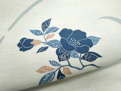 平和屋着物●九寸名古屋帯 ぜんまい紬 型染め 枝花文 正絹 逸品 CABA5072hy