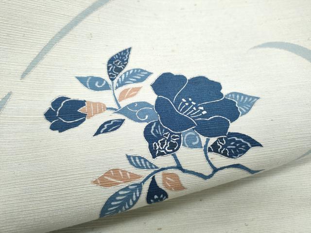 平和屋着物●九寸名古屋帯 ぜんまい紬 型染め 枝花文 正絹 逸品 CABA5072hy