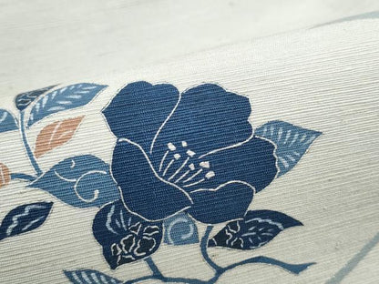 平和屋着物●九寸名古屋帯 ぜんまい紬 型染め 枝花文 正絹 逸品 CABA5072hy