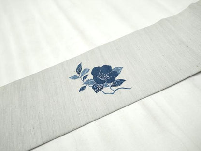 平和屋着物●九寸名古屋帯 ぜんまい紬 型染め 枝花文 正絹 逸品 CABA5072hy