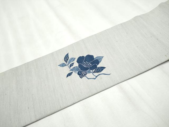 平和屋着物●九寸名古屋帯 ぜんまい紬 型染め 枝花文 正絹 逸品 CABA5072hy