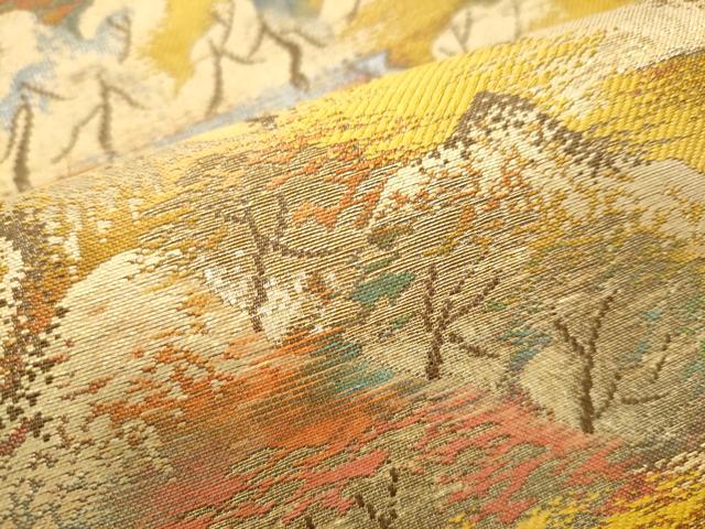 平和屋着物●本場筑前博多織　八寸名古屋帯　遠山風景文　金銀糸　正絹　逸品　CABA5073hy