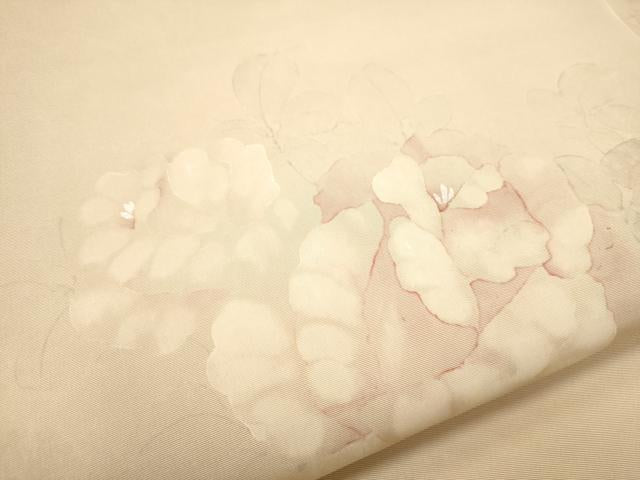 平和屋着物○塩瀬 九寸名古屋帯 作家物 手描き 草花文 金彩 正絹