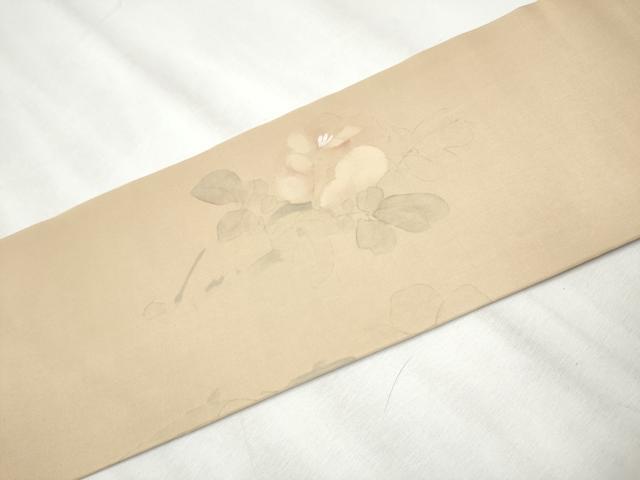 平和屋着物○塩瀬 九寸名古屋帯 作家物 手描き 草花文 金彩 正絹