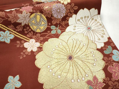 平和屋着物●両面　全通柄袋帯　唐織　簪　毬花文　金糸　正絹　逸品　CABA5133hy