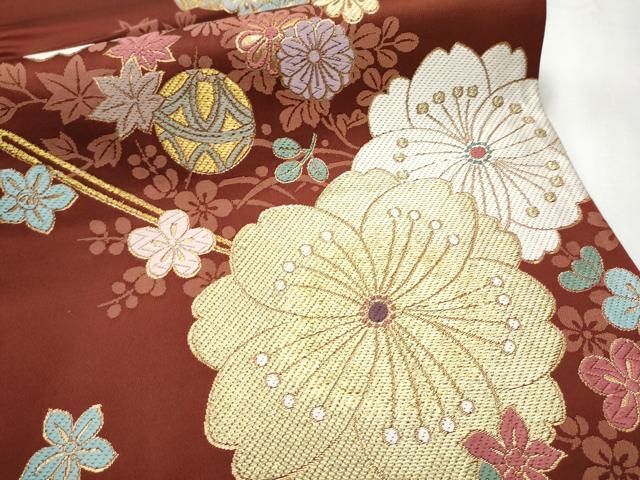 平和屋着物●両面　全通柄袋帯　唐織　簪　毬花文　金糸　正絹　逸品　CABA5133hy