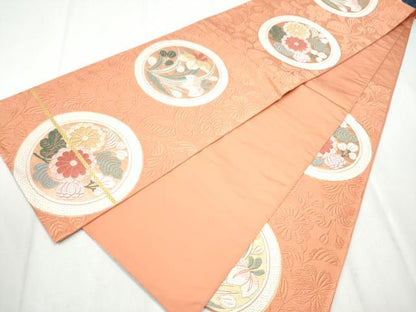 平和屋着物●六通柄袋帯　唐錦　歌桜花丸文　正絹　逸品　CABA5136hy
