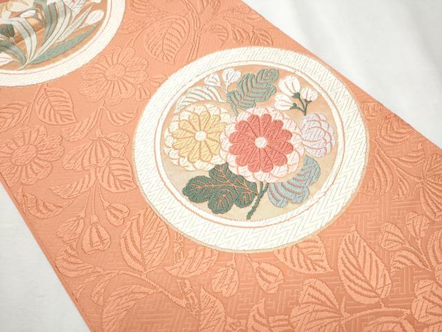 平和屋着物●六通柄袋帯　唐錦　歌桜花丸文　正絹　逸品　CABA5136hy