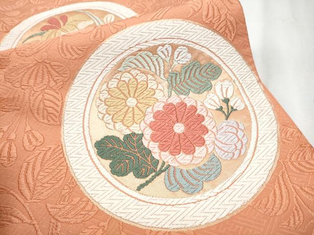 平和屋着物●六通柄袋帯　唐錦　歌桜花丸文　正絹　逸品　CABA5136hy