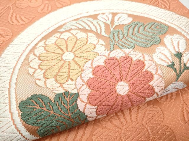 平和屋着物●六通柄袋帯　唐錦　歌桜花丸文　正絹　逸品　CABA5136hy