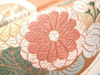 平和屋着物●六通柄袋帯　唐錦　歌桜花丸文　正絹　逸品　CABA5136hy
