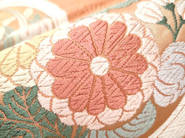 平和屋着物●六通柄袋帯　唐錦　歌桜花丸文　正絹　逸品　CABA5136hy