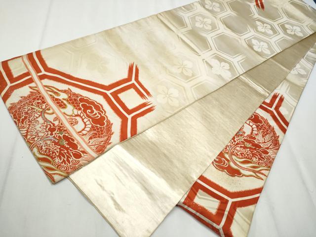 平和屋着物●アンティーク 大正ロマン 六通柄 京袋帯 刺繍 龍 金銀彩 正絹 逸品 CABA5145hy