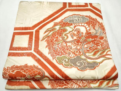 平和屋着物●アンティーク 大正ロマン 六通柄 京袋帯 刺繍 龍 金銀彩 正絹 逸品 CABA5145hy
