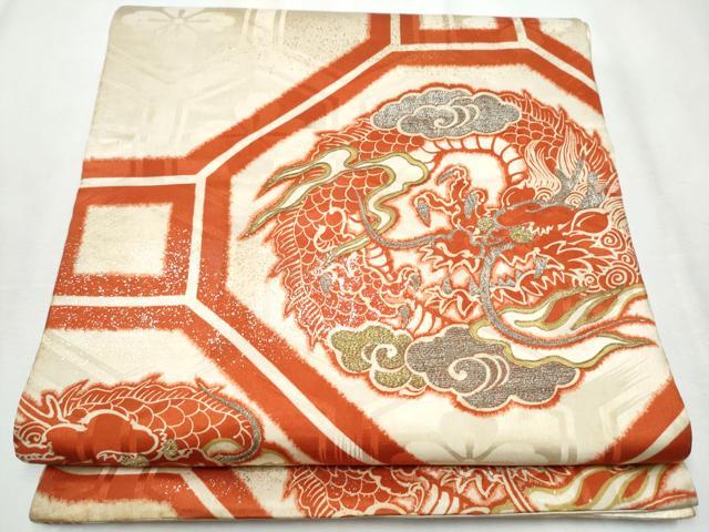 平和屋着物●アンティーク 大正ロマン 六通柄 京袋帯 刺繍 龍 金銀彩 正絹 逸品 CABA5145hy