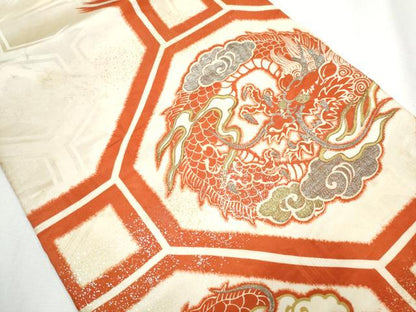 平和屋着物●アンティーク 大正ロマン 六通柄 京袋帯 刺繍 龍 金銀彩 正絹 逸品 CABA5145hy
