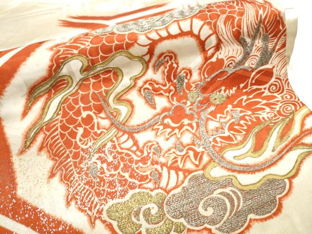平和屋着物●アンティーク 大正ロマン 六通柄 京袋帯 刺繍 龍 金銀彩 正絹 逸品 CABA5145hy
