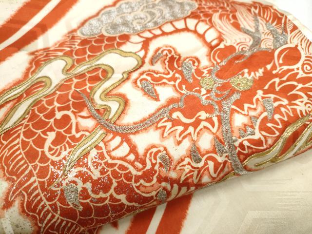 平和屋着物●アンティーク 大正ロマン 六通柄 京袋帯 刺繍 龍 金銀彩 正絹 逸品 CABA5145hy