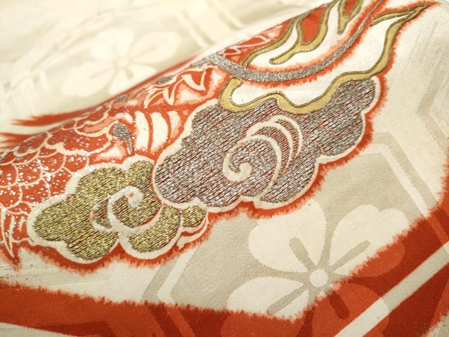 平和屋着物●アンティーク 大正ロマン 六通柄 京袋帯 刺繍 龍 金銀彩 正絹 逸品 CABA5145hy