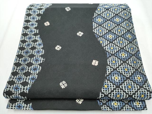 平和屋着物○六通柄袋帯 菱花文 黒地 正絹 逸品 CABA5151hy