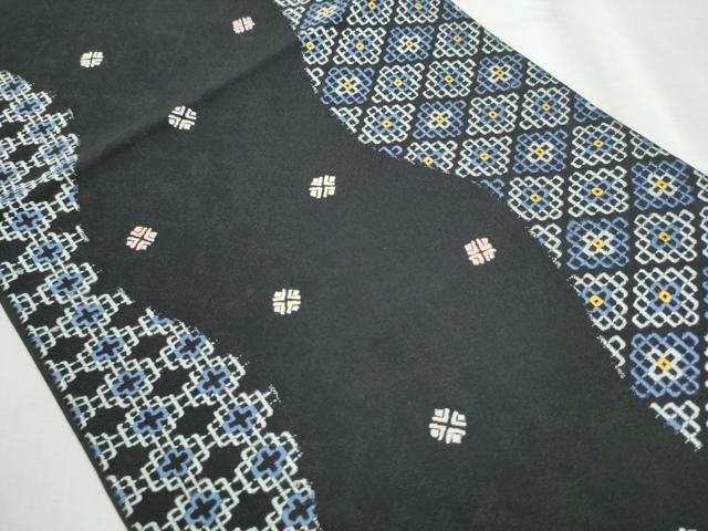 平和屋着物○六通柄袋帯 菱花文 黒地 正絹 逸品 CABA5151hy