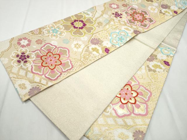 平和屋着物●六通柄袋帯　唐織　舞花文　金糸　正絹　逸品　CABA5158hy