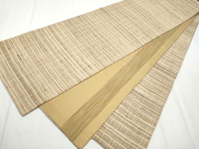 野蚕糸 ムガシルク 袋帯 全通柄 横段 未使用 イ5942 平和屋着物○インド・アッサム 野蚕糸 手織 ムガシルク 全通柄袋帯 格子柄