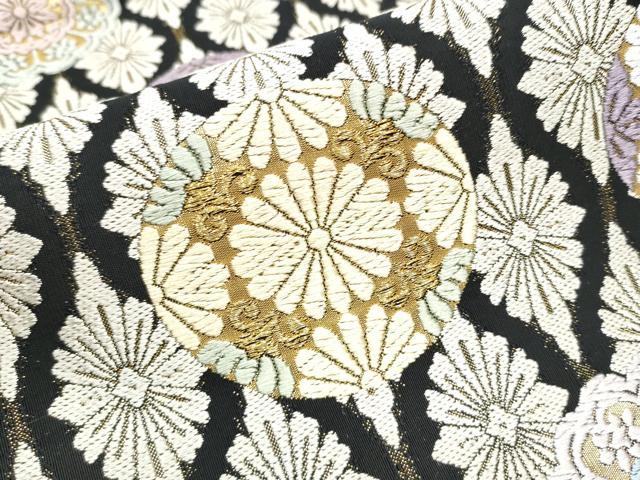 平和屋着物●六通柄袋帯　唐織　綴れ　花丸文　黒地　金糸　正絹　逸品　CABA5181hy
