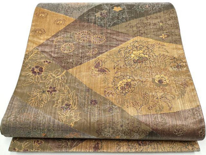 平和屋着物●六通柄袋帯 つづれ紹寿 切嵌花蝶文 金糸 正絹 逸品 CABA5198hy