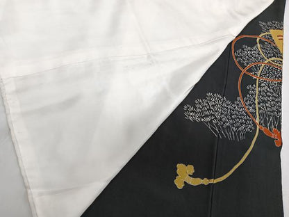 平和屋着物■豪華黒留袖　駒刺繍　檜扇鳳凰花文　金銀彩　正絹　逸品　CABA5235xi