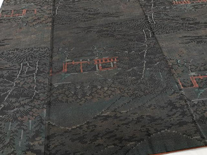 平和屋着物■上質な紬　風景文　黒地　正絹　逸品　CABA5297xi