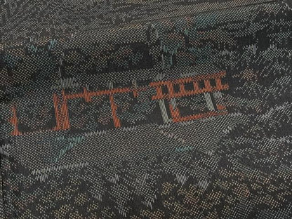 平和屋着物■上質な紬　風景文　黒地　正絹　逸品　CABA5297xi
