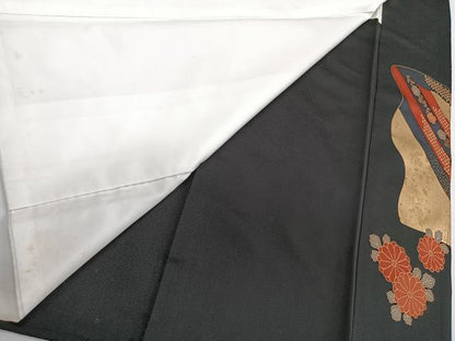 平和屋着物■豪華黒留袖　駒刺繍　御所車吉祥花文　金彩　正絹　逸品　CABA5397xi