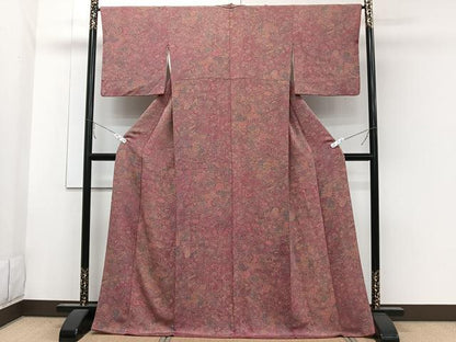 平和屋着物■上質な小紋　吉祥花文　金彩　鬼しぼ縮緬　正絹　逸品　CABA5489xi