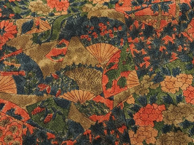 平和屋着物■上質な小紋　切嵌扇面草花文　鬼しぼ縮緬　正絹　逸品　CABA5546xi