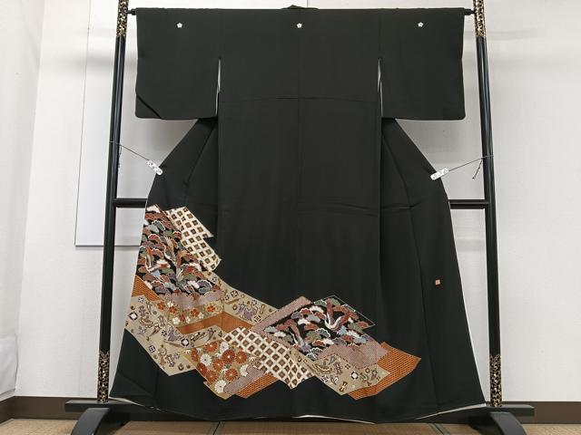 平和屋着物■豪華黒留袖 作家物 駒刺繍 飛鶴吉祥花文 暈し染め 金彩 正絹 逸品 CABA5554xi