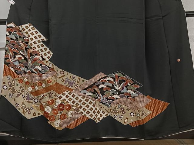 平和屋着物■豪華黒留袖 作家物 駒刺繍 飛鶴吉祥花文 暈し染め 金彩 正絹 逸品 CABA5554xi