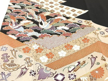 平和屋着物■豪華黒留袖 作家物 駒刺繍 飛鶴吉祥花文 暈し染め 金彩 正絹 逸品 CABA5554xi