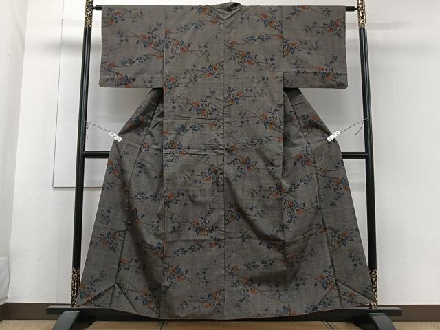 平和屋着物▽上質な紬　単衣　枝葉文　正絹　逸品　CAAS2433xi 平和屋着物□上質な紬 枝葉文 正絹 逸品 CABA5595xi