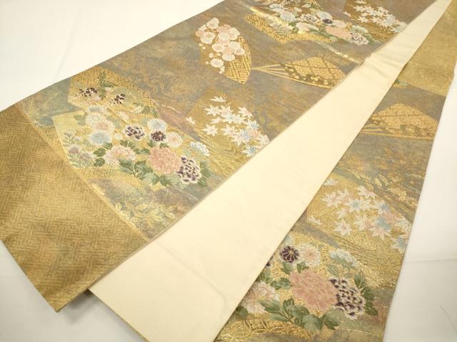 平和屋着物▼六通柄袋帯　唐織　地紙花文　金糸　引箔　正絹　逸品　CABA5671ak