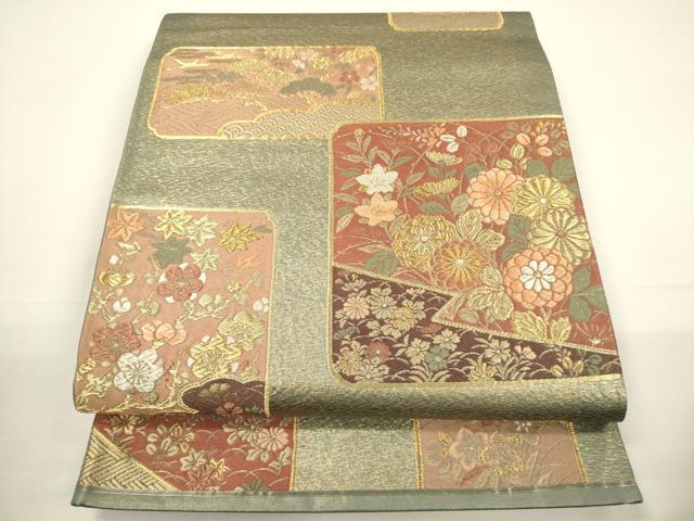 平和屋着物▼六通柄袋帯　唐織　吉祥花鳥文　金糸　引箔　正絹　逸品　CABA5706ak